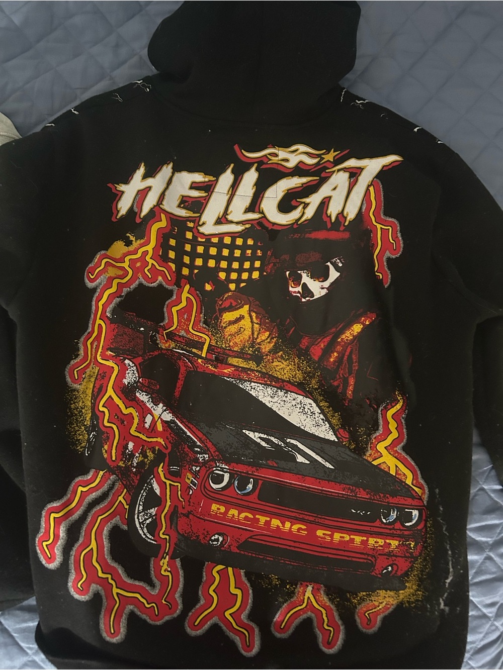 Hellcat Black Graphic Crewneck Sweater with Red Racing Design